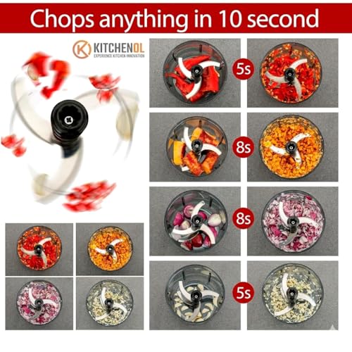 Image of Chopper for Kitchen Use 900 ML, Push Chopper with 4 Blades, Vegetable Chopper Kitchen Items for Home Cutting Vegetables, Onion, Ginger, Garlic, Salad, Tomato, Potato (Multicolour)