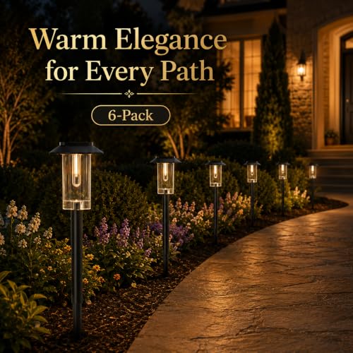 Likesky Solar Pathway Lights Outdoor - 6 Pack LED Solar Powered Garden Lights Waterproof, Decor Lighting for Yard Path Landscape Lawn Walkway Driveway (Warm Light) — view 6