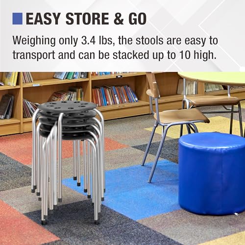 Image of Norwood Commercial Furniture Stacking Stools for Kids and Adults, 17.75 inch Standard Height Portable Nesting Office and Classroom Stools, Black /Silver, Pack of 5