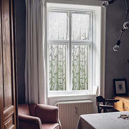 Image of WISDOM Privacy Window Film Frosted Glass Film Glass Film No Glue Anti-UV Window Sticker Non Adhesive for Privacy Office Meeting Room Bathroom Living Room (Crystal Bamboo, 12 x 50 inch)