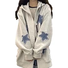 Fronage Y2K Zip Up Jacket for Women Star Graphic Oversized Hoodies Aesthetic 90s Gothic Sweatshirt Clothes Men