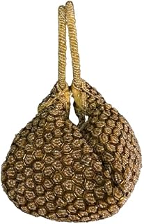OLL OO LA LA BEAUTY Womens Ethnic Golden Color Zari/Zardosi Handcrafted Potli Bags Or Wristlets With Beads Handles Price In India