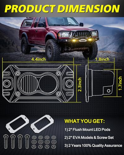 Image of Amber Flush Mount LED Pods, AKD Part CREE LED Flush Bumper Lights 40W Spot Flood Combo Offroad Driving Light Amber LED Fog Chase Lights Pods for Trucks Pickup SUV UTV ATV