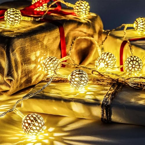 Kaleora Marokkanische Lichterkette, 1,5 Meter, 10 LED Kugeln, Warmweiß LED Lichterkette Metall Kugeln, für Weihnachten, Party, Kinderzimmer,...