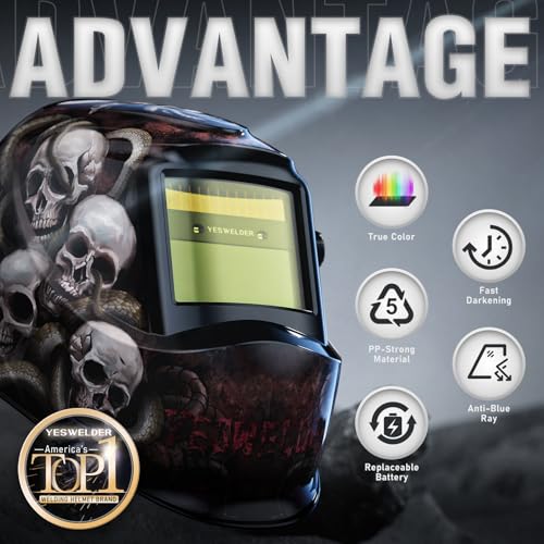 Image of YESWELDER Auto Darkening Welding Helmet, Blue Light Blocking, 1 /1 /1 /1 True Color Solar Powered Welding Hood with 2 Arc Sensors, Wide Shade 3.5 /9-14 Welder Mask for TIG MIG ARC and Grind