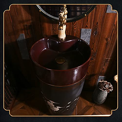 Yrra Art Pedestal ​Bathroom Sink Vessel Sink Combo Toilets Basins Handmade With Faucet And Drain Installation Hole, For Indoor And Outdoor,With Mirror #TOP4
