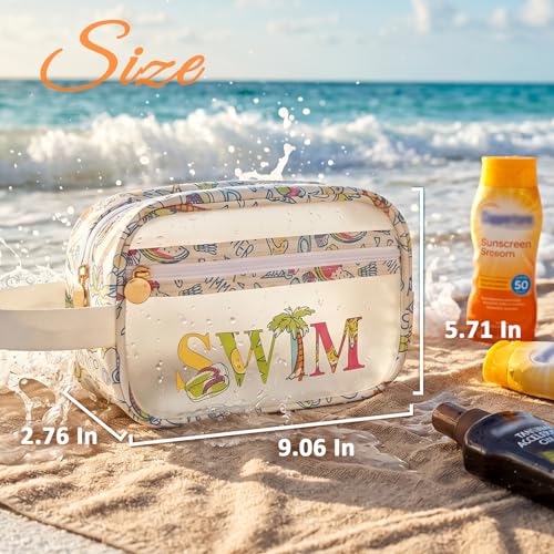 Image of COSHAYSOO Clear SWIM Bag Swimming Pool Day Accessories for Women Teen Girls Bikini Swimsuit Goggle Cap Sunscreen Hair Makeup Organizer, Cute Swimmer Team Gifts Travel Waterproof Small Pouch, Tropical
