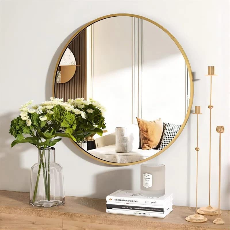 Image of RIZIK STORE Iron Metal Decorative Round Wall Mirror with Hook - HD Clear Glass, Wall Mounted for Bedroom, Living Room, Wash Basin, Vanity, Makeup & Bathroom