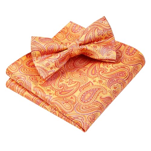 Image of HISDERN Bow Ties for Men Paisley Floral Pre-tied Bowtie Pocket Square Set Men's Formal Bow Ties Wedding Party
