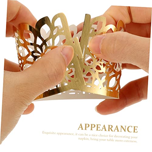 Stobaza 200 Pcs Ring Events Metallic Year Lace Bands Gold Buckles Foil Decors For Golden Decorative Vintage Cut Rings Self Banquet Dinner Services New Napkin Tissue Band Disposable Hollow #TOP5