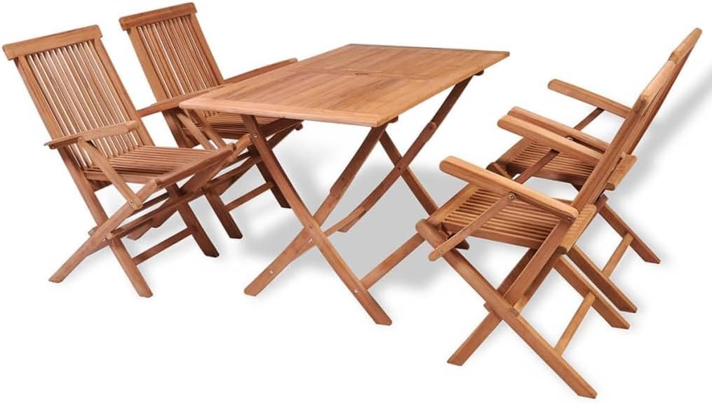 vidaXL Patio Dining Set 5 Piece, Folding Table and Chairs, Outdoor Furniture Set for Garden Balcony, Conversation Set, Solid Teak Wood