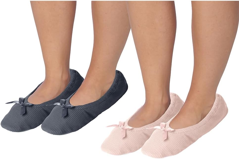 Roxoni Women's Terry Classic Cotton & Velour Ballerina Slippers (Pack of 2) - Image 4