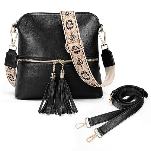 Image of Uromee Crossbody Bags for Women Trendy Vegan Leather Multi Pocket Tassel Ladies Shoulder Handbag Purse Adjustable Strap