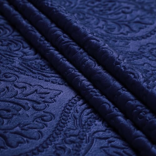 Image of Encasa XO Embossed Velvet Fabric Material by Meter Navy Blue | Sofa Cloth Material | Unstitched Fabric for Making Cushion Cover, Sofa Cover | 175 GSM | 2 Meters, 200x150 cm