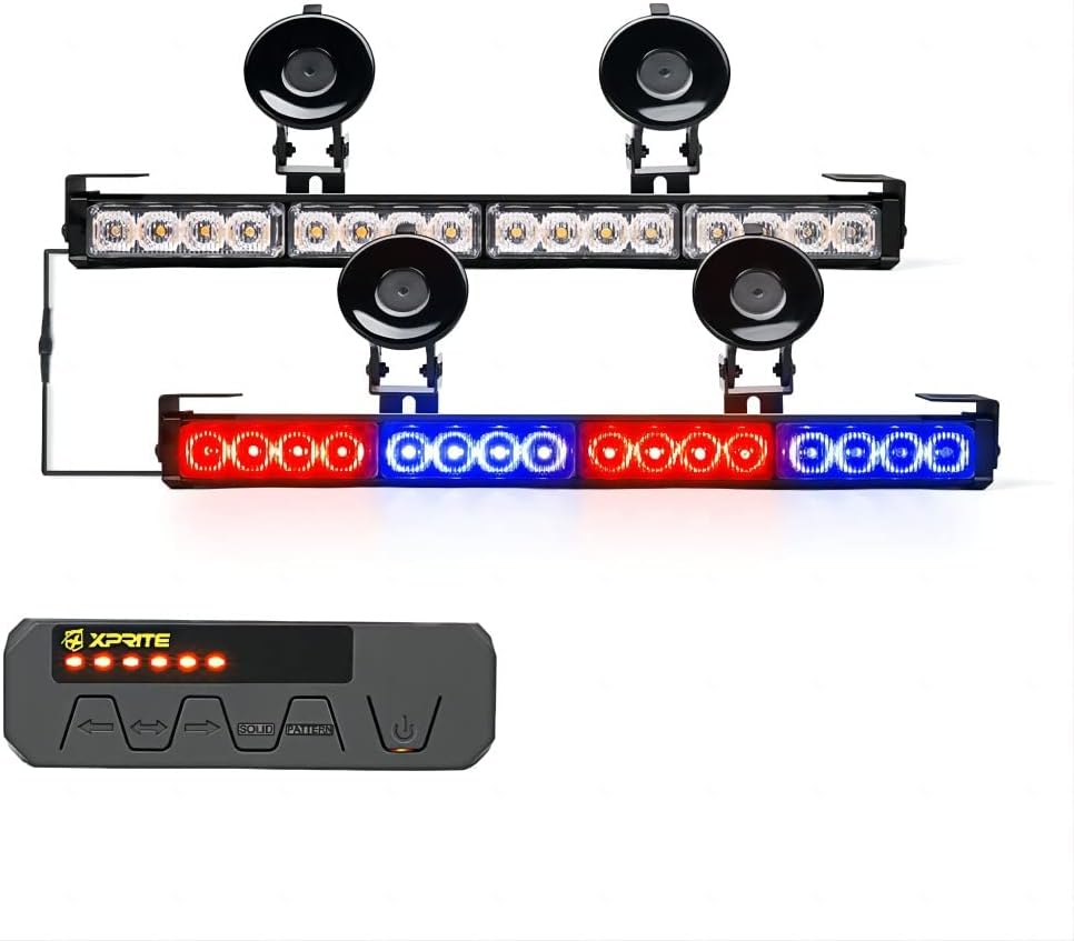 Xprite LED Emergency Traffic Advisor Dual Strobe Light Bar, Interior Windshield