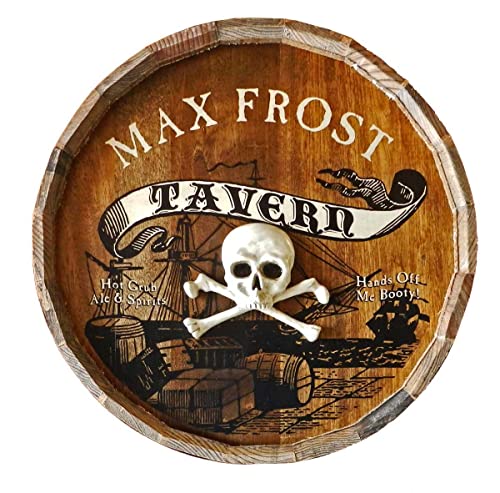 THOUSAND OAKS BARREL Personalized Pirate's Tavern Sign, 21" Round Wooden Barrel Head, Customizable Name & Phrase, Wall Mount, Brown