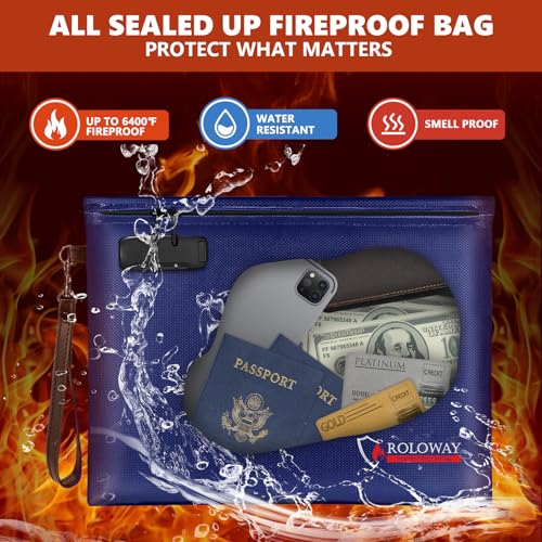 ROLOWAY Fireproof Document Bag (14.5 x 11.5 inch), 6400℉ Fireproof Money Bag with Zipper for Cash, Fire Safe Money Pouch with Lock (Blue) by ROLOWAY - Image 3