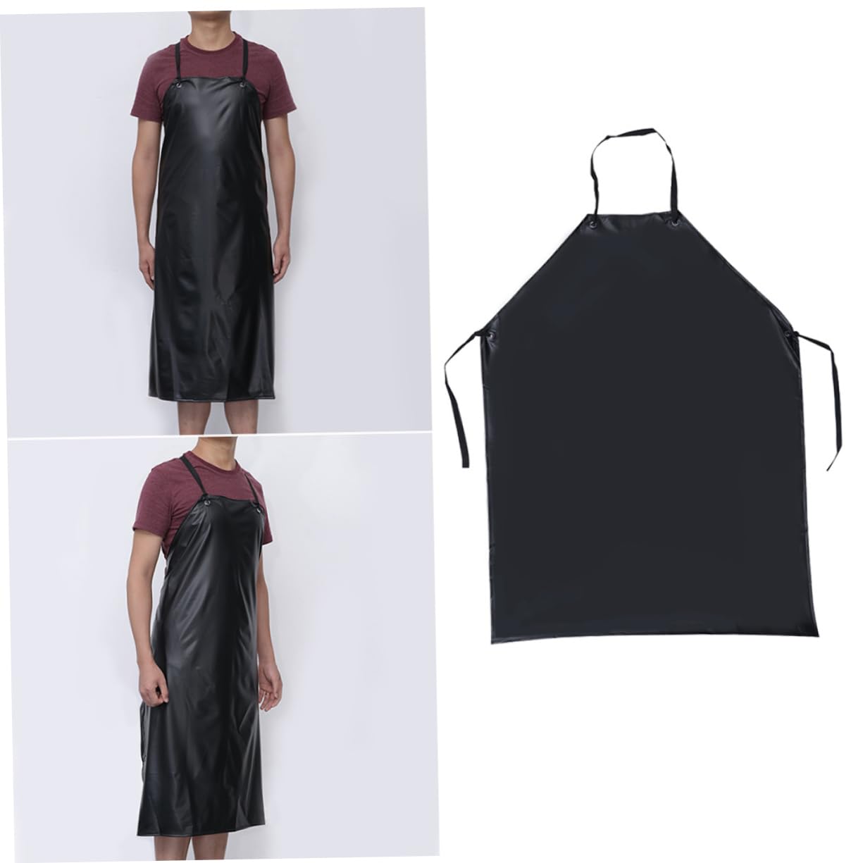 BESTYASH 3 piezas Delantal de PVC para Cocina Resistente Grasas Ácidos y Álcalis Delantal Multifuncional Sin Mangas para Uso Hogar y Color Negro