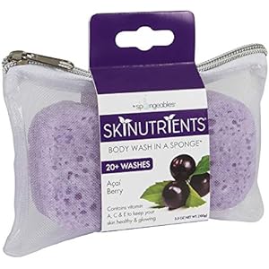 Spongeables Skinutrients Moisturizing Body Wash in a Sponge Açai Berry With Bonus Travel Bag Paraben and Cruelty-Free