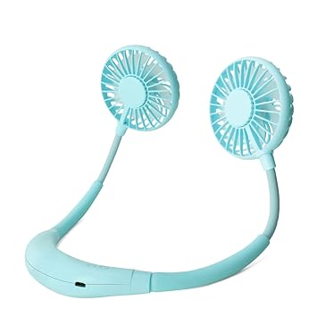 TWAYRDIO Hand Free Mini USB Personal Fan Upgraded Version Portable Neck Fan 12H Working Hours 3 Speeds 360 Degree Adjustment Head for Office Travel Outdoor Camping (Blue)