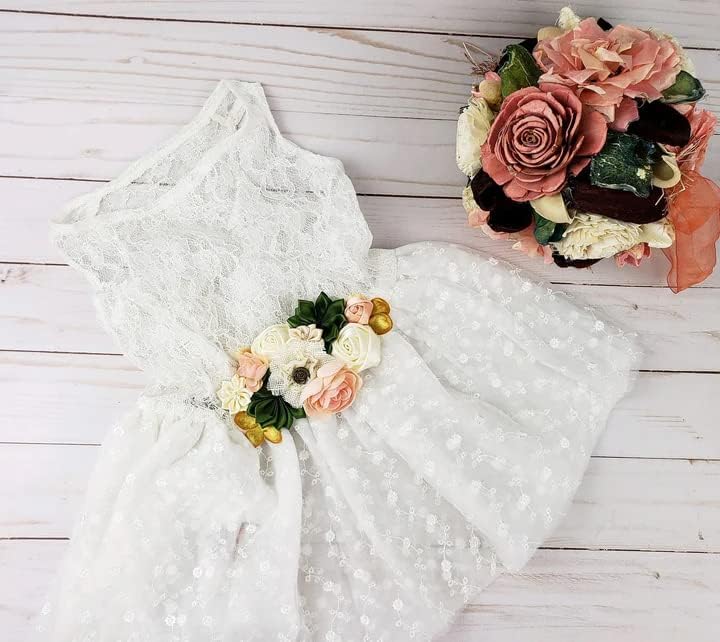 House of FurBaby Dog Dress, Lace, Pink & White, 5X-Large (60-95 lbs), Floral Wedding, Comfy Elastic Waist, Soft Lace, Machine Washable, Dog Clothes