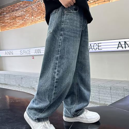 Kids Wide Leg Jeans Boys Girls Unisex Relaxed Fit Vintage Elastic Waist Baggy Straight Leg Denim Pants with Pockets2