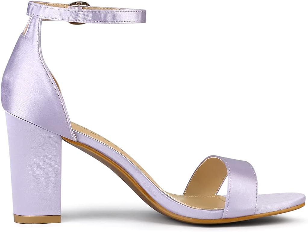 Allegra K Women's Satin Open Toe Ankle Strap Chunky Heels Sandals
