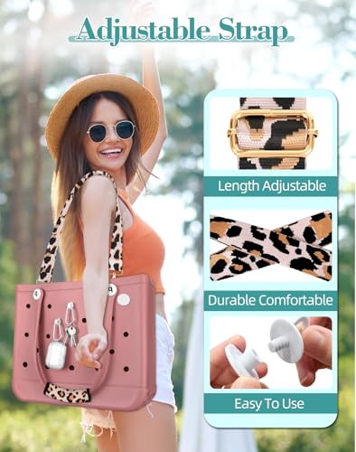 Bag Strap Crossbody for Bogg Bag Accessories - Mom Life Charms Shoulder Strap Neoprene Luggage Handle Wrap for Suitcase & 2 Key Holders Leopard2