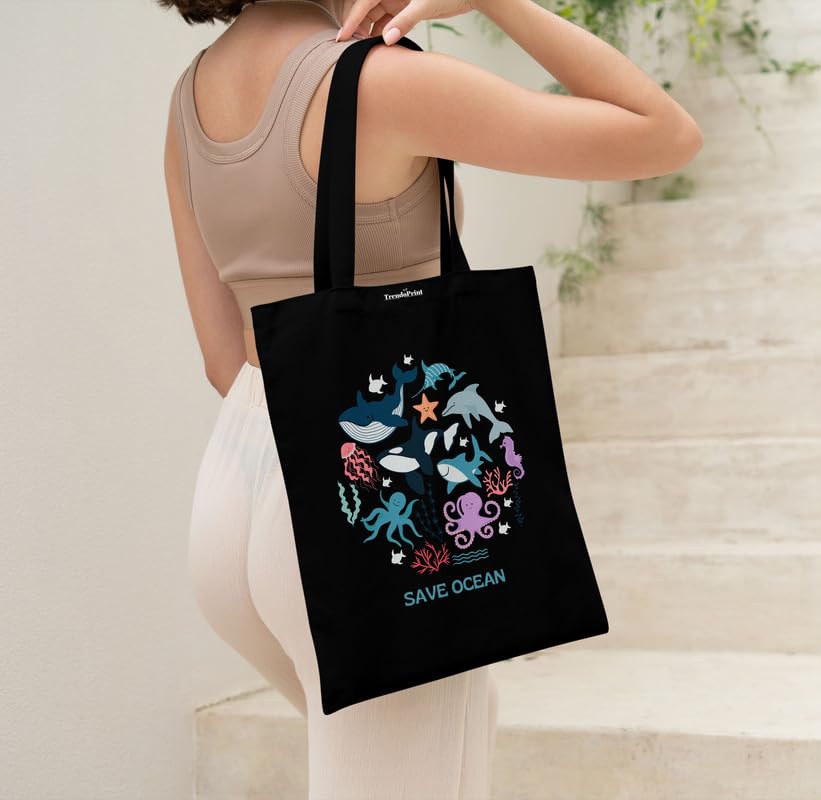 Image of TrendoPrint Reusable Shopping Bag Canvas Tote Bag for Grocery, College, Office & Shoulder Handbag Travel Bag for Men and Women (14x16 inches)