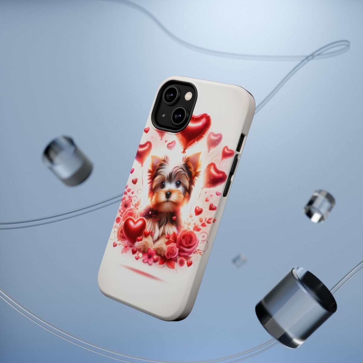 DistinctInk Tough Case for Apple iPhone 13 (6.1" Screen), Compatible with MagSafe Charging - Valentine's Day Yorkshire Terrier Puppy Black