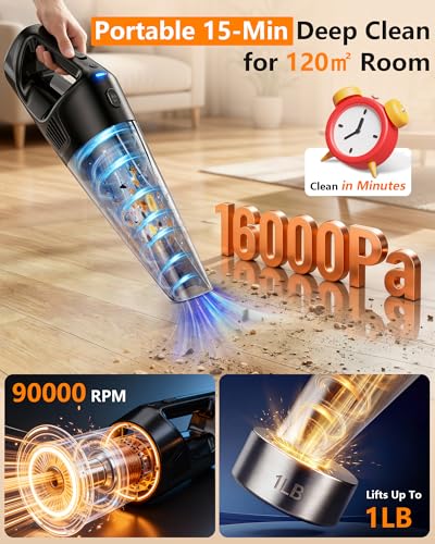 Image of 15-Min Fast Cleaning 120㎡ Room Handheld Vacuum Cordless: 18-36 Mins Runtime
