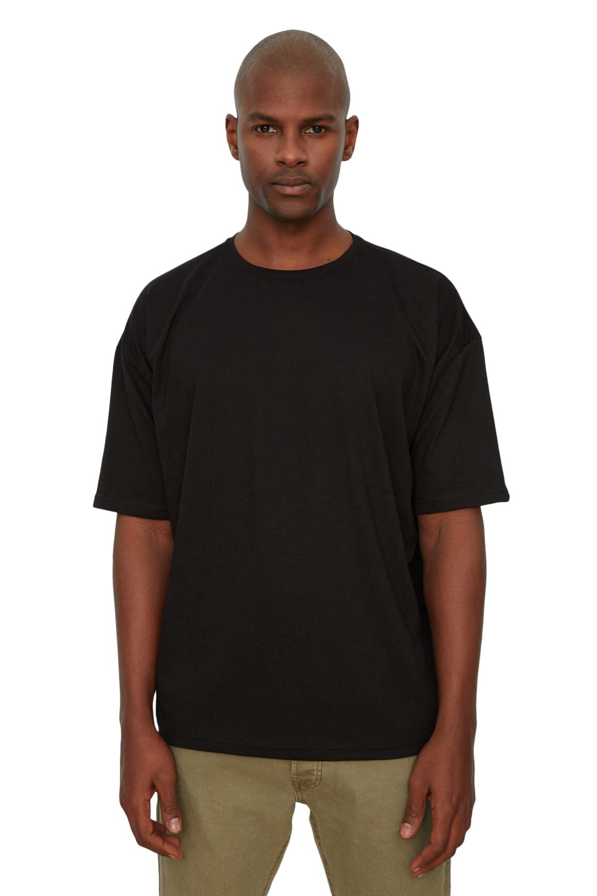 Trendyol Man Basics Oversize Basic Crew Neck Knit T-Shirt Schwarz