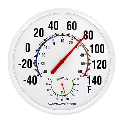 Circrane 13.25 Inch Round Thermometer with Hygrometer, Large Indoor Wall Patio Bimetal Weather Thermometer, No Battery Required, White