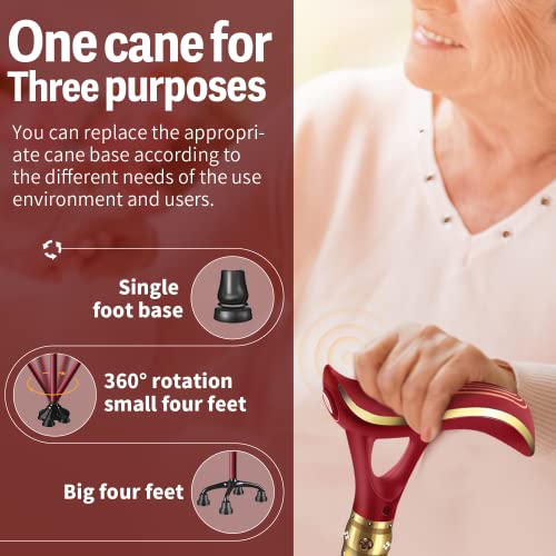 Ispuoocti Smart Alarm Walking Cane For Men & Women, Telescopic And Adjustable Walking Sticks For Seniors, Usb Direct Charge, With Led Light, One Cane For Three Purposes, Light And Stable (Red) #TOP2