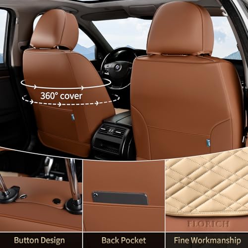 Image of FLORICH Seat Covers, Front Seat Covers 2 PCs, Automotive Seat Cover for Cars, Luxury Leather Universal Seat Cover Accessories Fit for Most Cars SUV Truck Sedans(Beige)