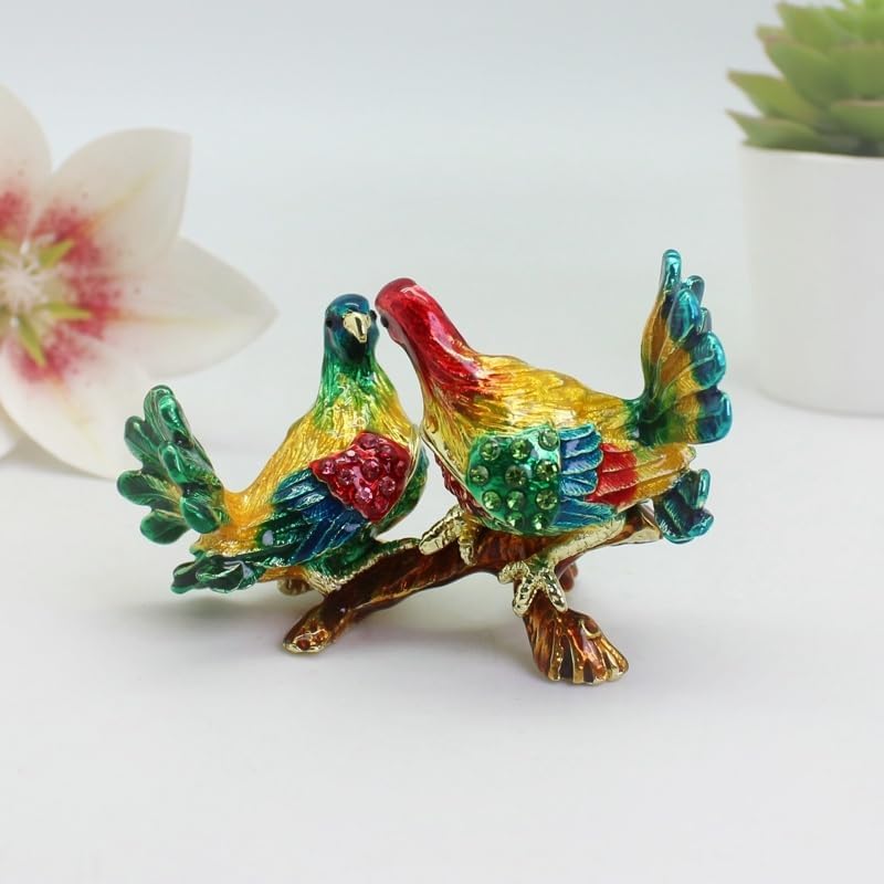 HUFFA Enameled Bird Figurine Trinket Box | Metal Hinged Jewelry Organizer for Rings and Small Treasures(pink)