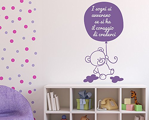 Decoramo Murali Orsetto Tra Le Nuvole-Adesivo Decorativo Da Parete, Pvc, Lavanda, 60X0,1X30 Cm