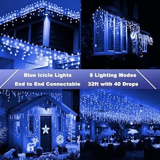 Lomotech Christmas Icicle Lights - 32Ft 8 Modes Waterproof Christmas Lights Connectable with Timer for Holiday, Wedding Party, Eaves, Christmas Decorations (Blue)