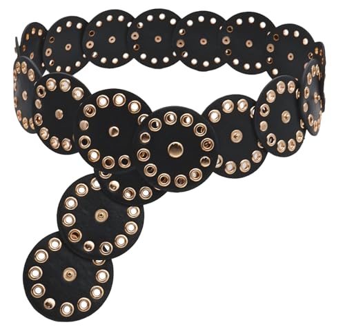 Disc Belt Women's Western Hollow Out Round Leather Belt Boho Waist Belt for Dress Jeans