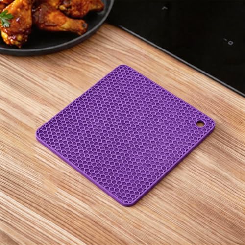Image of Silicone Trivet Mats,Heat Resistant Pot Holders, Multipurpose Non-Slip Hot Pads for Kitchen Potholders, Hot Dishers, Jar Opener, Spoon Holder, Food Grade Silicone(Purple Size Square 7.1''x7.1'')
