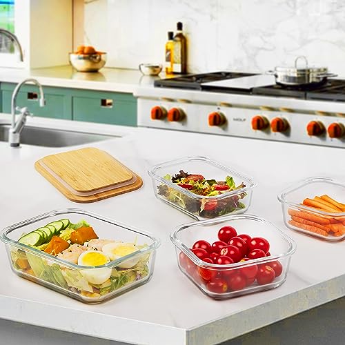 Vtopmart Glass Food Storage Containers with Bamboo Lids, 4 Pack Meal Prep Glass Containers Safe for Microwave, Oven, Freezer and Dishwasher, BPA Free - Image 8
