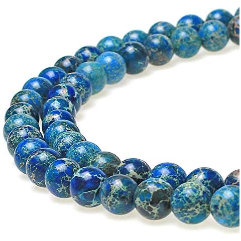 JarTc Natural Stone 6 Colors Sea Sediment Imperial Jasper Round Loose Beads for Jewelry Making (8mm, Light Blue) Cover