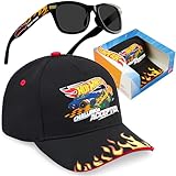Hot Wheels Basecap und Sonnenbrille Jungen Kleinkind 2-6 Jahre, Sommer Kinder Cap mit UV Schutz Kindersonnenbrille, Geschenke für Jungen (Schwarz Hot Wheels)