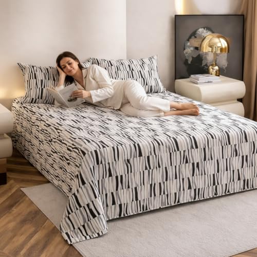 Image of Amazon Brand - Umi Soft Cotton 210 TC Striped Bedsheet Set 90X108 Inch | King /Double Bed Sheet with 2 Pillow Covers 17x27 | Trendy Elegant Stripes