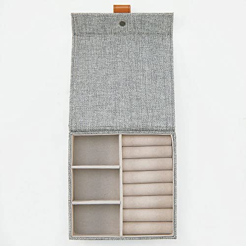 Mdesign Fabric 3-Compartment Jewelry Storage Box - Divided Organizer Tray For Storage On Dresser, Vanity, Countertop - Holds Earrings, Bracelets, Necklaces, Bangles, Rings - Dark Gray #TOP2