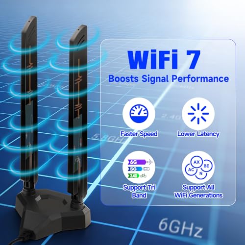 Image of Eightwood WiFi 7 Antenna Tri-Band 6GHz 5GHz 2.4GHz RP-SMA Antenna with Magnetic Base for PC Desktop Computer Gaming Motherboard PCIe Bluetooth Card WiFi 7 Router