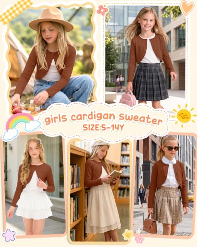 Image of Girls Uniform Cardigan | Cropped Bolero Shrug with Long Sleeves, Button Front Knit Sweater, Soft Preppy School Cardigan for Cute Daily Wear