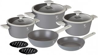 Nonstick Cookware Sets, Non Stick Pots and Pans Set, Cooking Sets, Non Stick Cookware, Suitable for All Stoves, Dishwasher Safe (Grey, 10 Pieces)