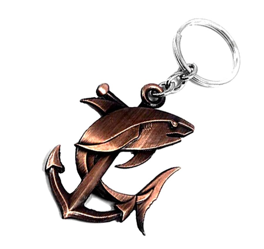 Excite Store Stylish Shark Fish Anchor Key Chain Ring Gift for Car Bike Men Women Birthday Keyring (Copper)