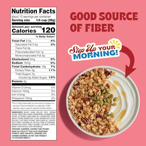 Back to Nature Granola Cereal - Gluten Free, Non-GMO, Plant Based Snacks made with Whole Grain Rolled Oats - Cranberry Pecan, 11 Ounce